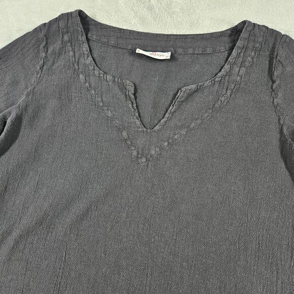 Cottonways Tunic Top Womens Size 2 Black Gauze Beachy V-Neck Asymmetrical - Picture 2 of 12
